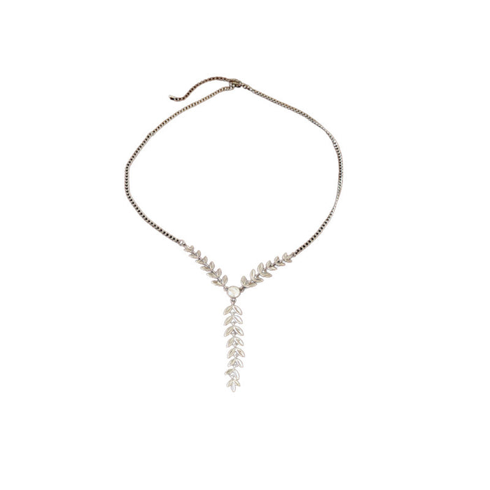 Wholesale Titanium Steel Diamond Leaf Tassel Necklace JDC-NE-PingY002