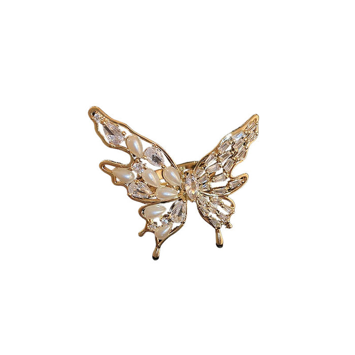 Wholesale Copper Zircon Butterfly Pearl Open Ring JDC-RS-BaoJ003