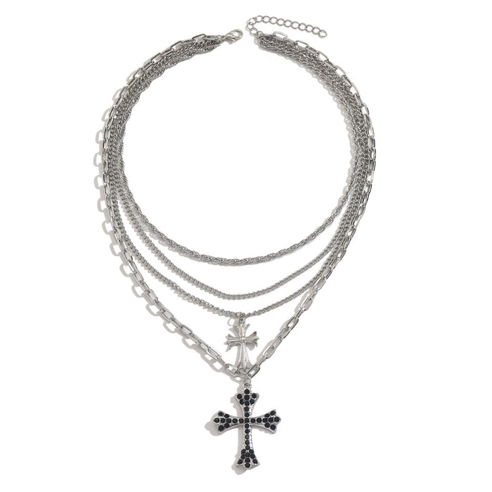 Wholesale Multi layered cross pendant necklace with a light luxury and high-end feel, collarbone