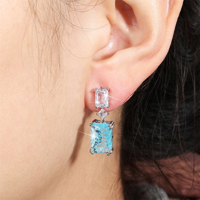 Wholesale Synthetic Paraiba Sapphire Earrings with Simple Square Geometry Zircon Earrings
