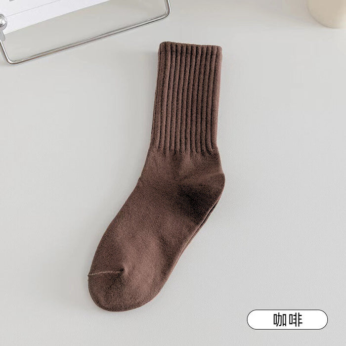 Wholesale Stacked socks, mid length socks, solid color vertical stripes, casual sports style, long socks for spring and autumn