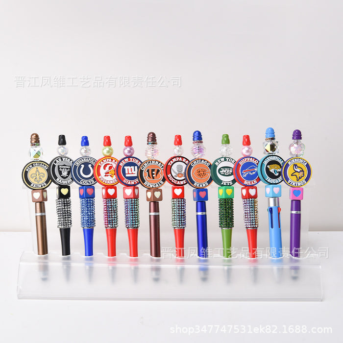 Wholesale 50pcs Rugby team series beads ballpoint pen beaded accessories fun stationery cartoon accessories detachable