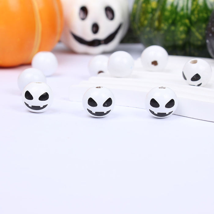 Wholesale 50pcs Halloween Single-sided Printing 16mm Colored Wooden Beads Pumpkin Ghost Face Wooden Beads JDC-BDS-TianYue001