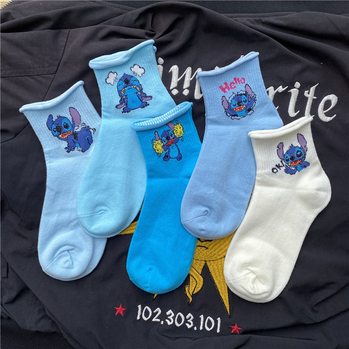 Wholesale Mid length socks for children and couples, versatile rolled edge short socks