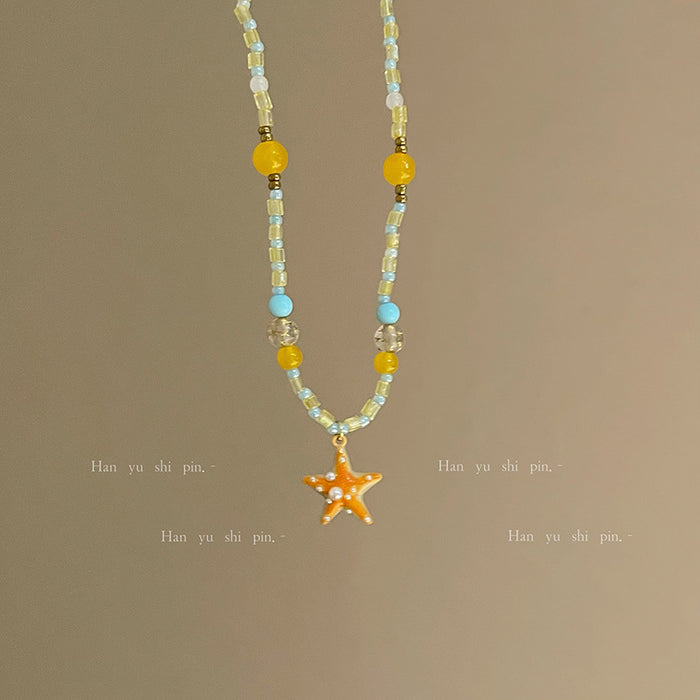 Wholesale Orange Starfish Necklace Colorful beaded Necklace