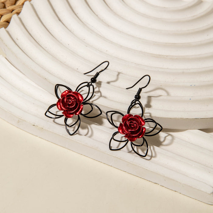 Wholesale Trendy Dark Flower Hollow Earrings Iron Alloy  Party Fashion Accessory MOQ≥2