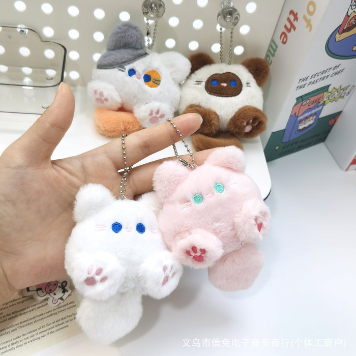 Wholesale Cartoon Squeaky Doll Pendant Cute Three-Flower Cat Doll Plush Brooch Bag Hanging Ornaments Accessories