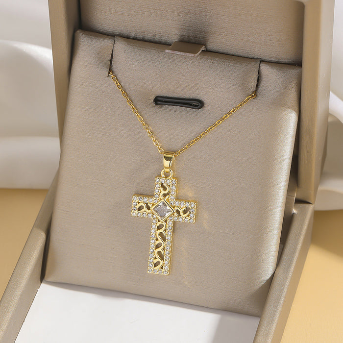 Wholesale Fashion colored zircon cross necklace, niche design accessory, collarbone chain
