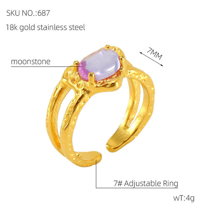 Wholesale Vintage titanium steel moonstone open adjustable ring