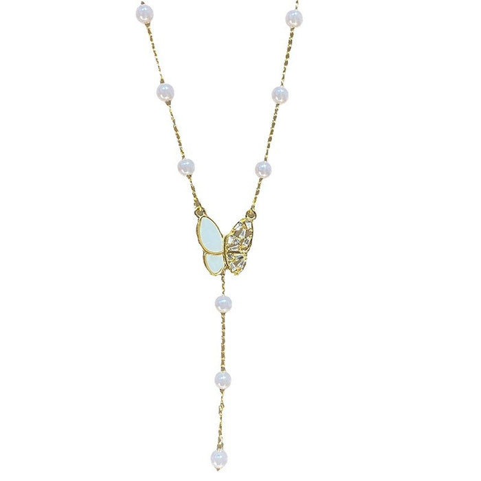 Wholesale Butterfly tassel pearl necklace, light luxury, high-end feeling, collarbone chain, new necklace