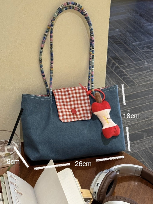 Wholesale Denim Portable Small Storage Bag Underarm Bag Black Plaid Shoulder Bag