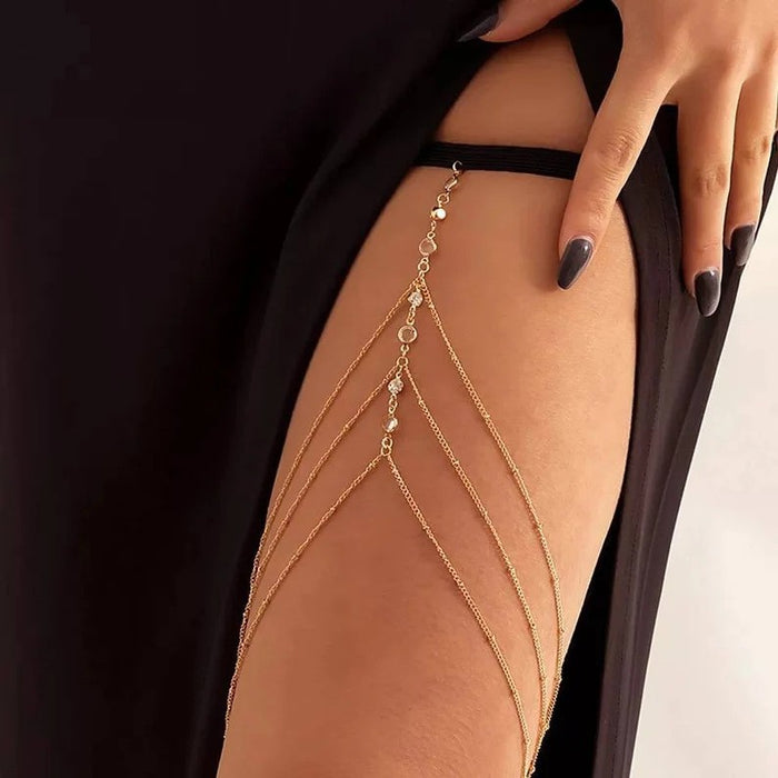 Wholesale multi-chain leg chain Golden sexy thigh chain Women' s diamond multi-layer clip bead chain body chain
