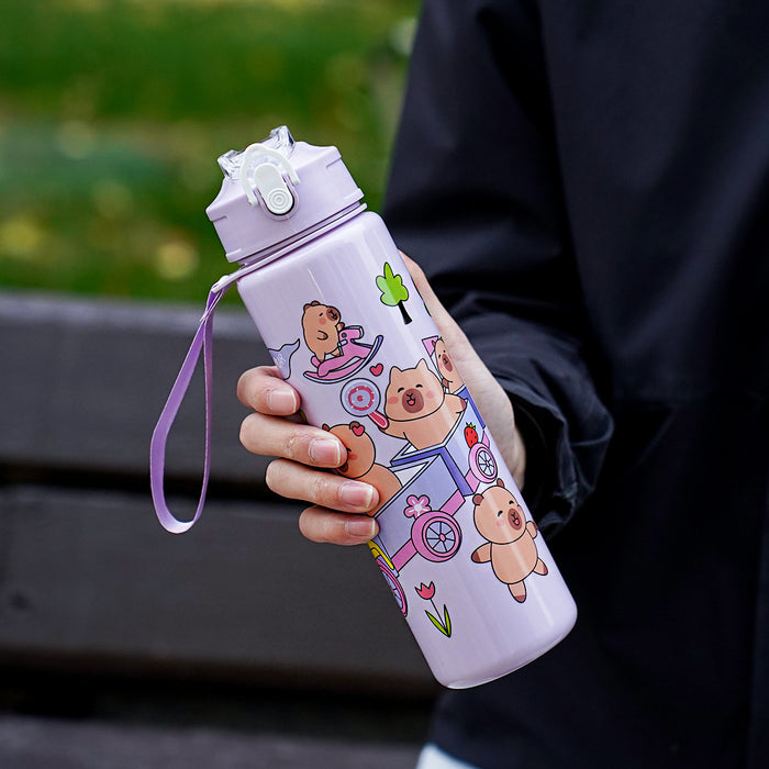 Wholesale  Straw Water Cup Cute Children' s Straw Cup Student Portable Cartoon Water Cup with Lanyard