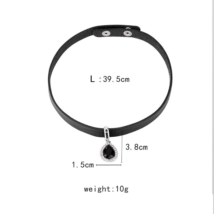 Wholesale Fashionable, versatile, personalized, simple, short, water droplet full diamond pendant, leather rope necklace accessory