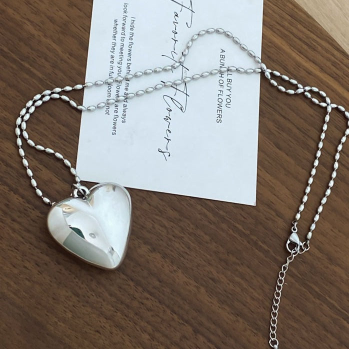 Wholesale Love necklace, silver long peach heart chain, high-end layering