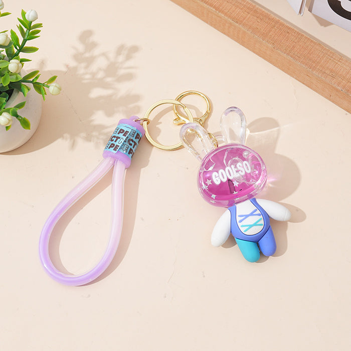 Wholesale Cartoon acrylic quicksand rabbit keychain couple doll car key chain bag pendant small gift