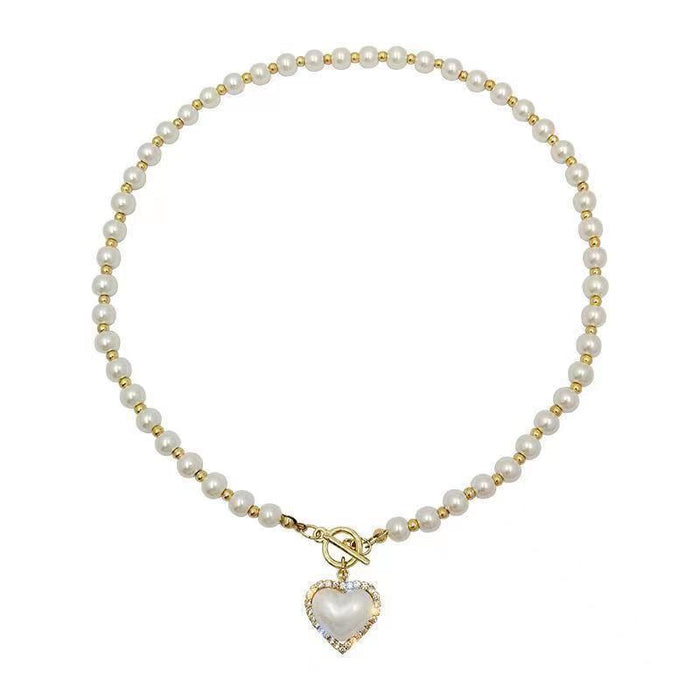 Wholesale New temperament imitation pearl heart necklace with simple collarbone chain