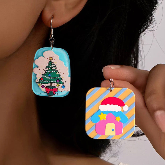 Wholesale Christmas Print Geometric Acrylic Earrings