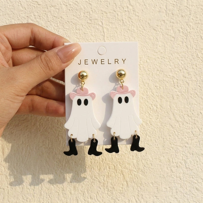 Wholesale Acrylic Ear Studs Cartoon White Skull Ghost Design Party Jewelry
