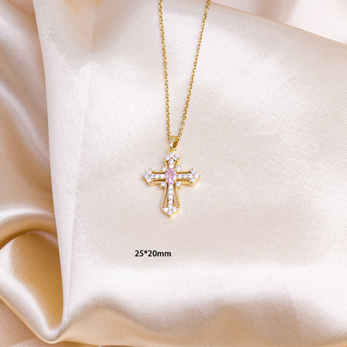 Wholesale Jewelry Cross Inlaid Diamond Necklace Cross border Pendant niche design Simple Fashion Versatile temperament Titanium Steel