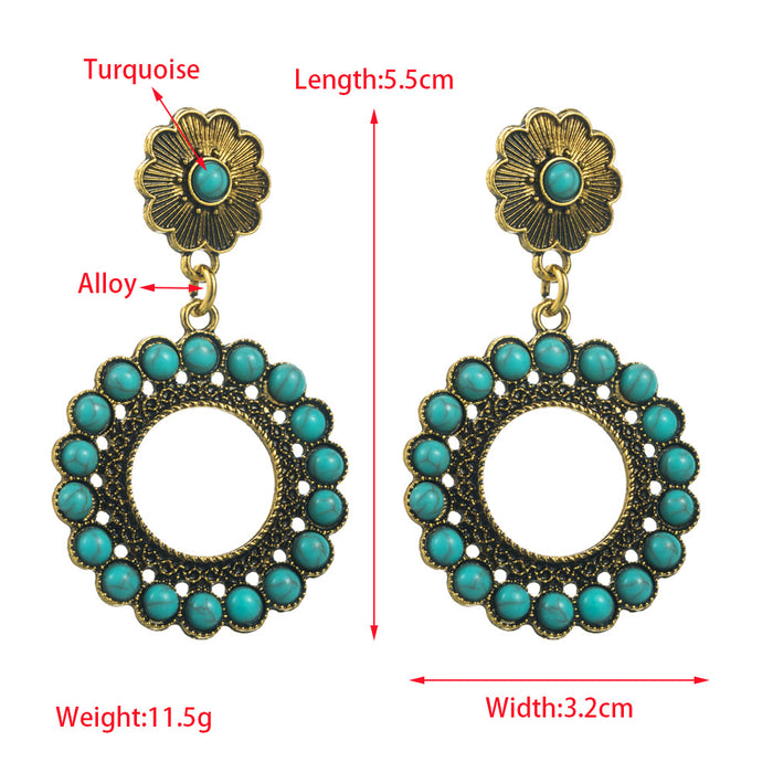 Wholesale Retro Bohemian ethnic style elegant silver needle earrings