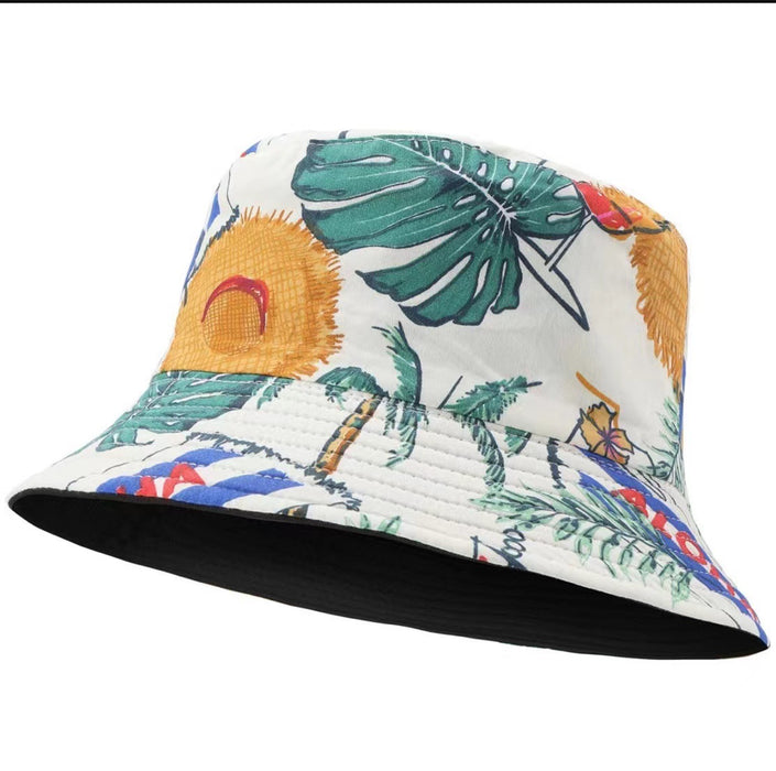 Wholesale geometric graffiti retro fisherman hat printed double-sided all-match basin hat outdoor sun hat