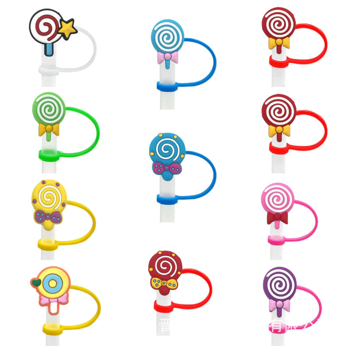 Wholesale Cartoon lollipop shaped dustproof straw cap DIY creative straw decoration cover 8/10mm silicone straw stopper