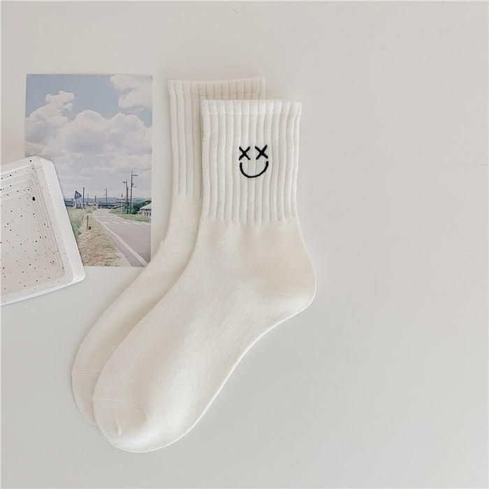 Wholesale Socks Embroidered Smiling Face Middle Socks Sports Long Socks