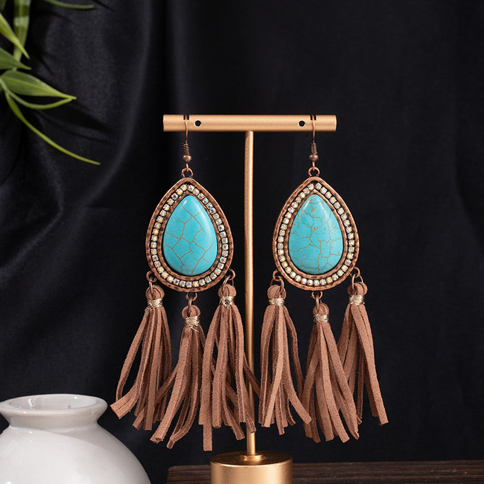 Wholesale Turquoise Flower Pendant Bohemian Ethnic Style Earrings