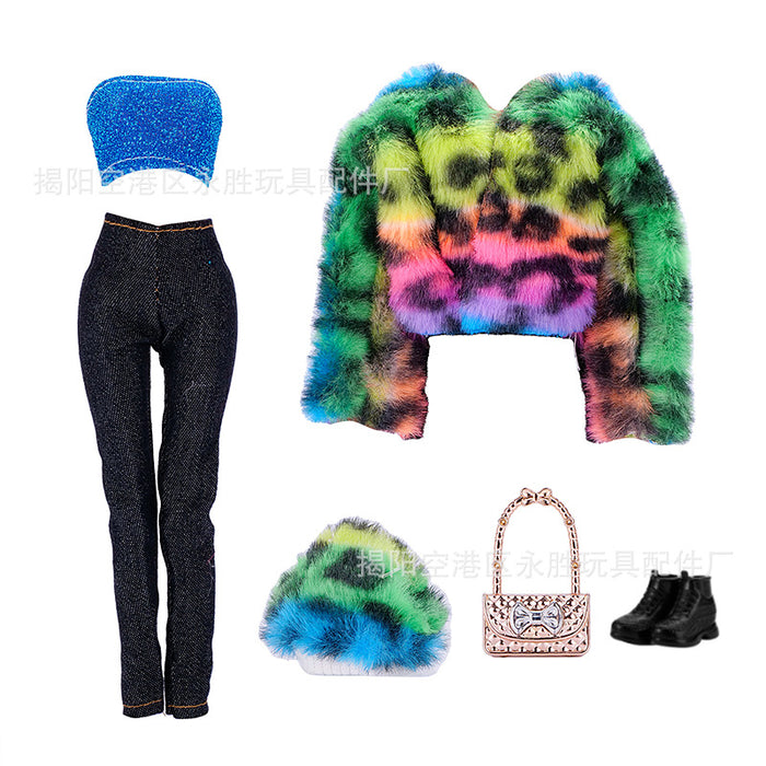 Wholesale Supermodel doll multicolor plush jeans hat suit