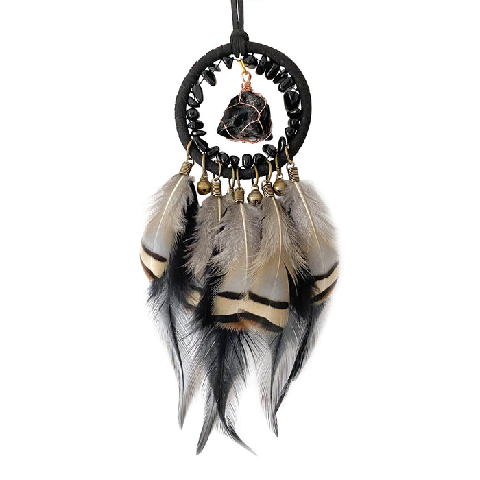 Wholesale Natural Stone Bell Car Hanging Ornament Black Feather Hoop Simple Style MOQ≥2