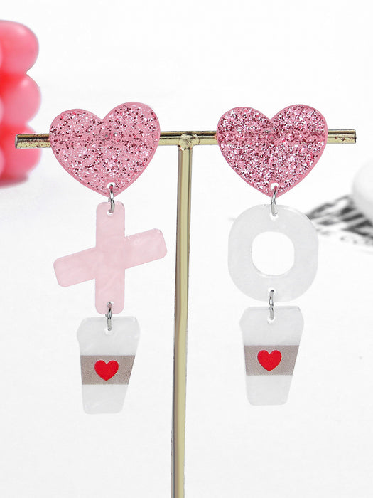 Wholesale Heart Letter Earrings Handmade Cute Romantic Shiny Xo Milk Tea Valentine' s Day Acrylic Earrings