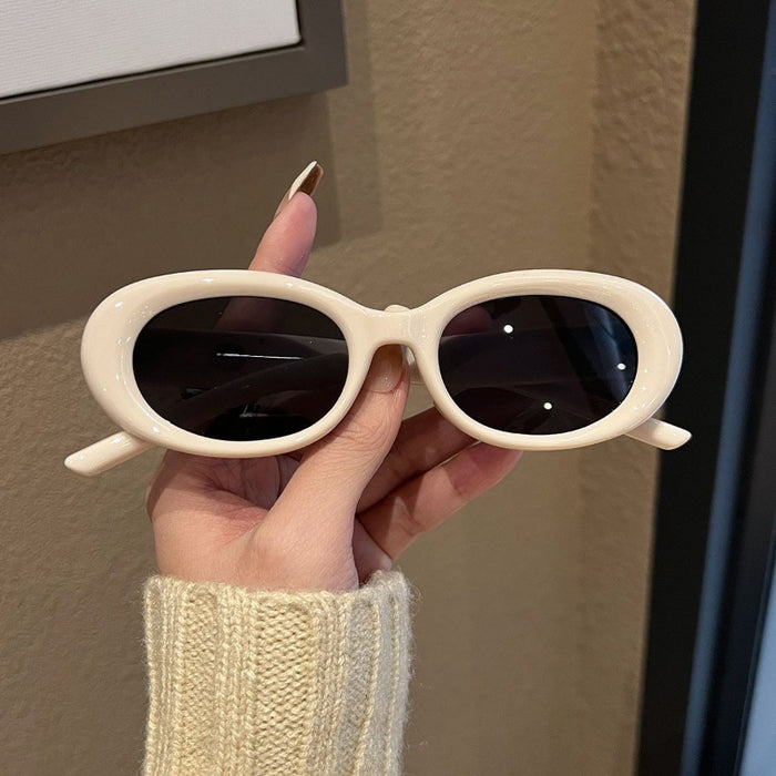 Wholesale  Oval white frame sunglasses  concave sunglasses Women's Big Face cat eye sun protection