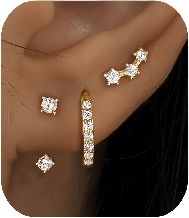 Wholesale Real gold copper set with zircon and full diamond earrings, single ear set, circle set with diamond earrings