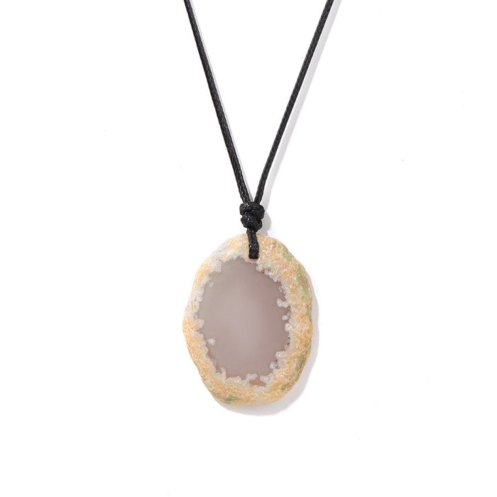 Wholesale Stone and agate slice necklace energy stone irregular pendant birthstone necklace