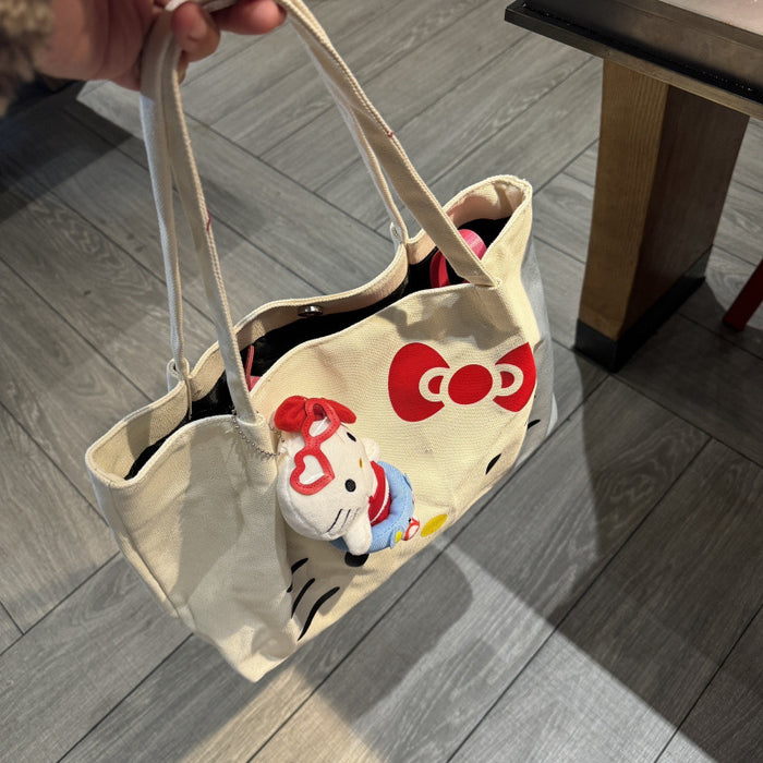 Wholesale Cute canvas bag one shoulder large capacity portable cartoon tote bag thick canvas