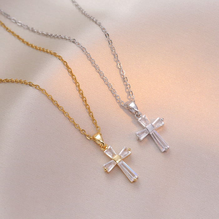 Wholesale Necklace Cross Square Diamond Necklace, New Fashionable Style, niche design, Clavicle Chain Jewelry