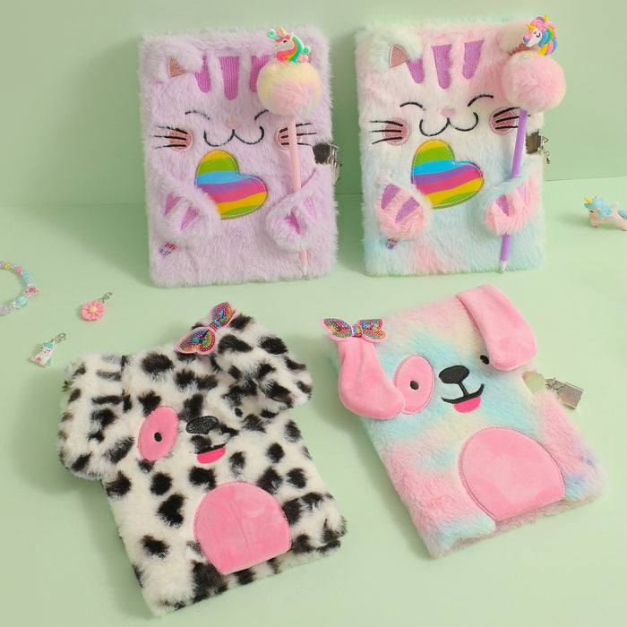 Wholesale Cartoon Cat Plush Notebook Cute Children' s Book Writer Ledger Book Student Locks Diary