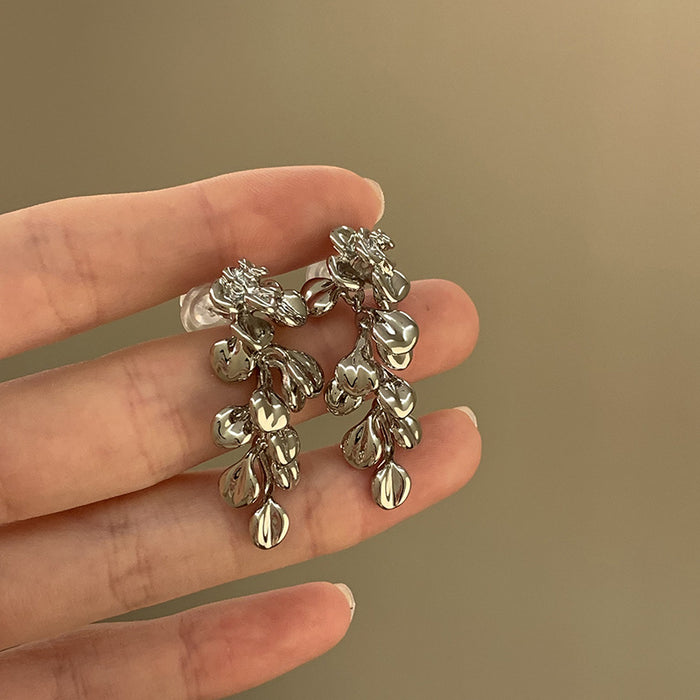 Wholesale Metal Flower Tassel Earrings Women's Light Luxury Niche Elegant Earrings