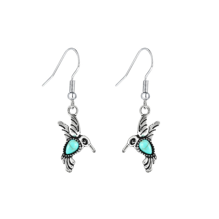 Wholesale New animal earrings, retro and personalized hummingbird earrings, turquoise earrings