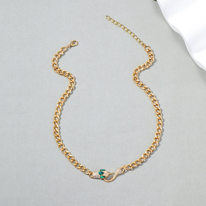 Wholesale New gold-plated snake shaped crystal personalized necklace, fashionable full diamond necklace, sweater chain