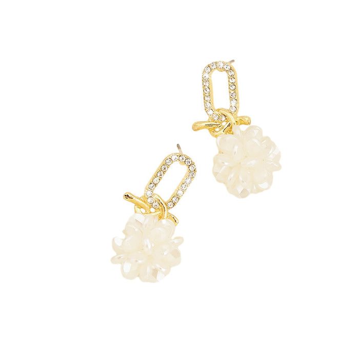 Wholesale Crystal tassel earrings with white floral ball pendants
