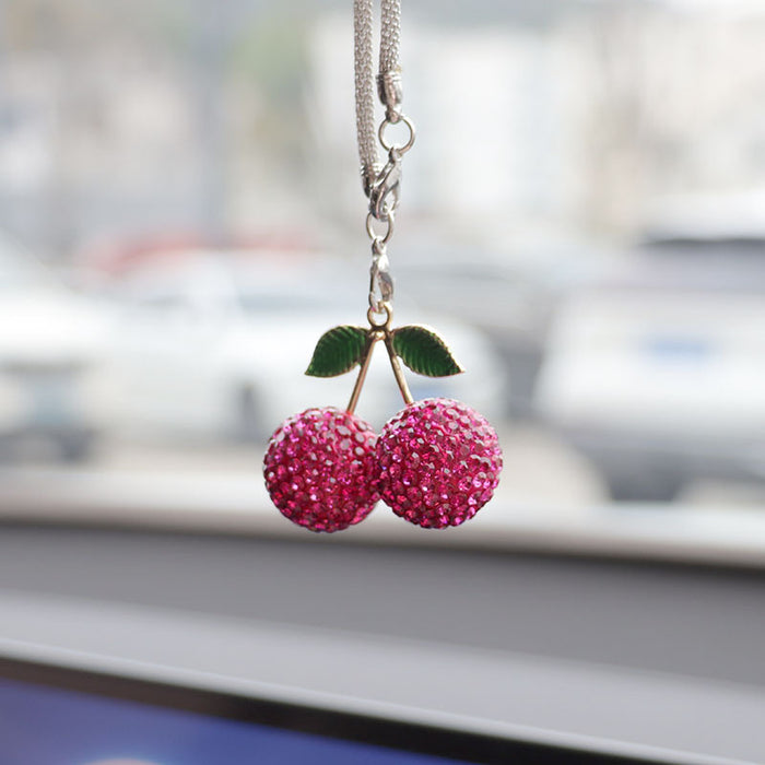 Wholesale Crystal Cherry Strawberry Car Charm Pendant Trendy Car Key Accessory