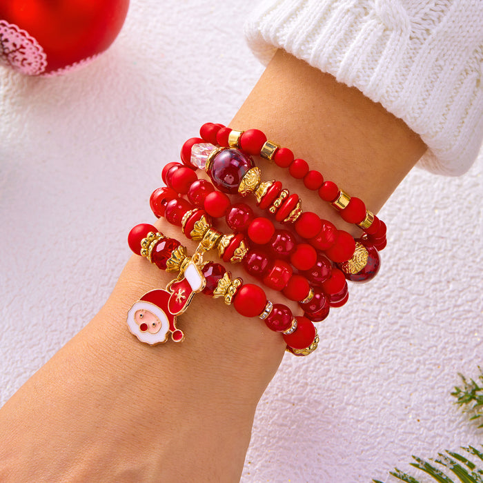 Wholesale Holiday Gift Cute Christmas Tree Snowman Bell Alloy Pendant Christmas Crystal Bracelet Set