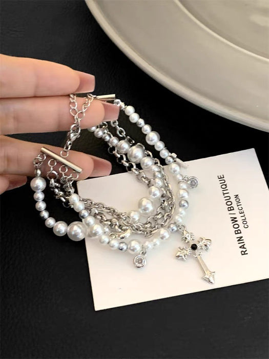 Wholesale Niche design pearl titanium steel long necklace collarbone chain