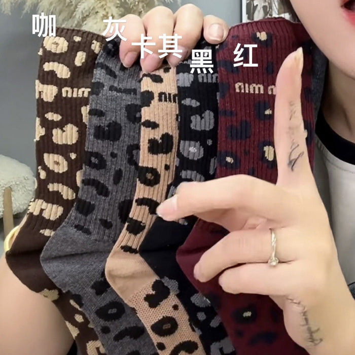 Wholesale  Socks Women's  Trendy All-match Letters Leopard Print  Vintage Stockings High Waist Socks