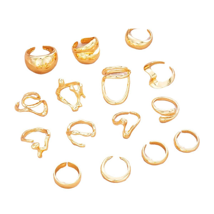 Wholesale Exaggerated lines gold irregular teardrop ring set