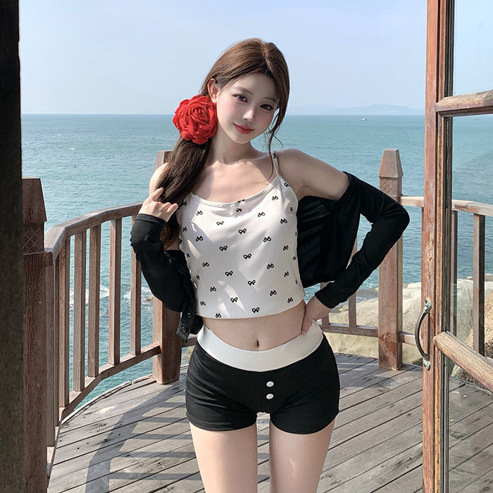 Wholesale Split swimsuit high-end bikini three piece set knitted cardigan