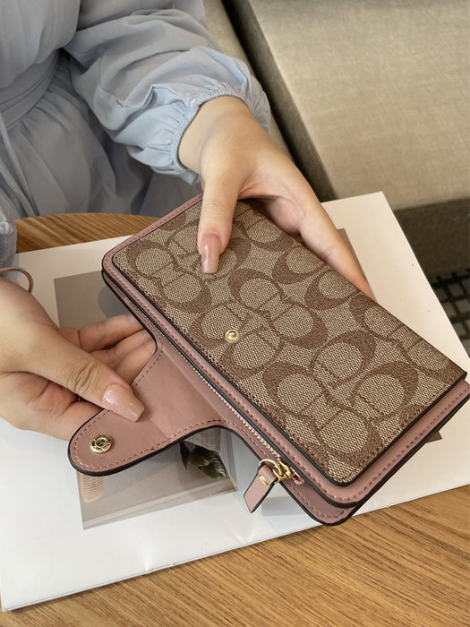 Wholesale PVC Apricot Powder Letter Print Long Wallet Trendy Fashion Accessory for Daily Use