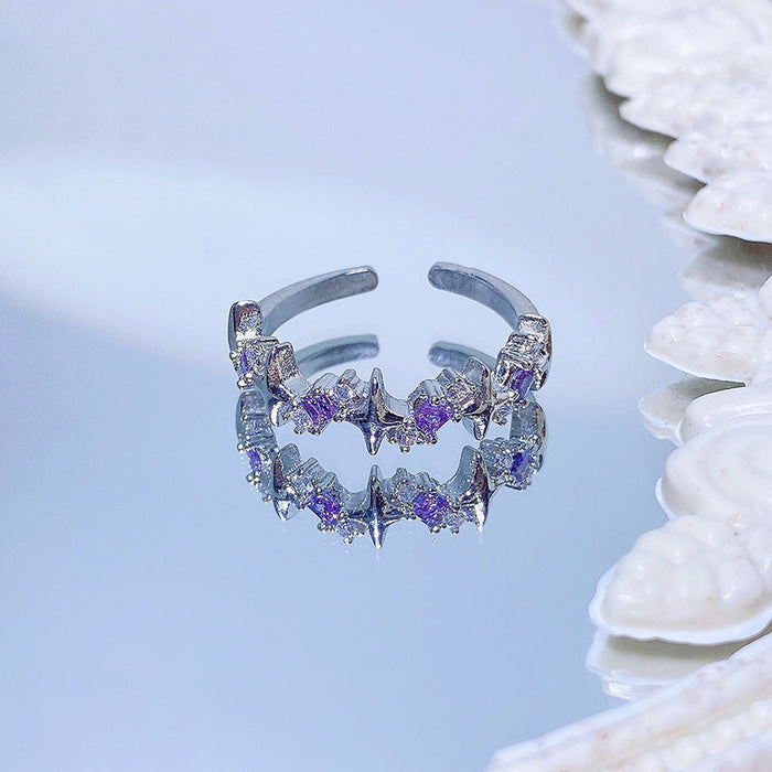 Wholesale Diamond studded pearl zircon open ring with geometric design of letters